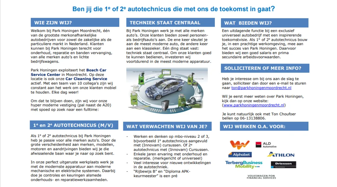 Vacature 1e en 2e autotechnici