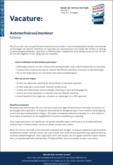 bcs van kuyk monteur vacature